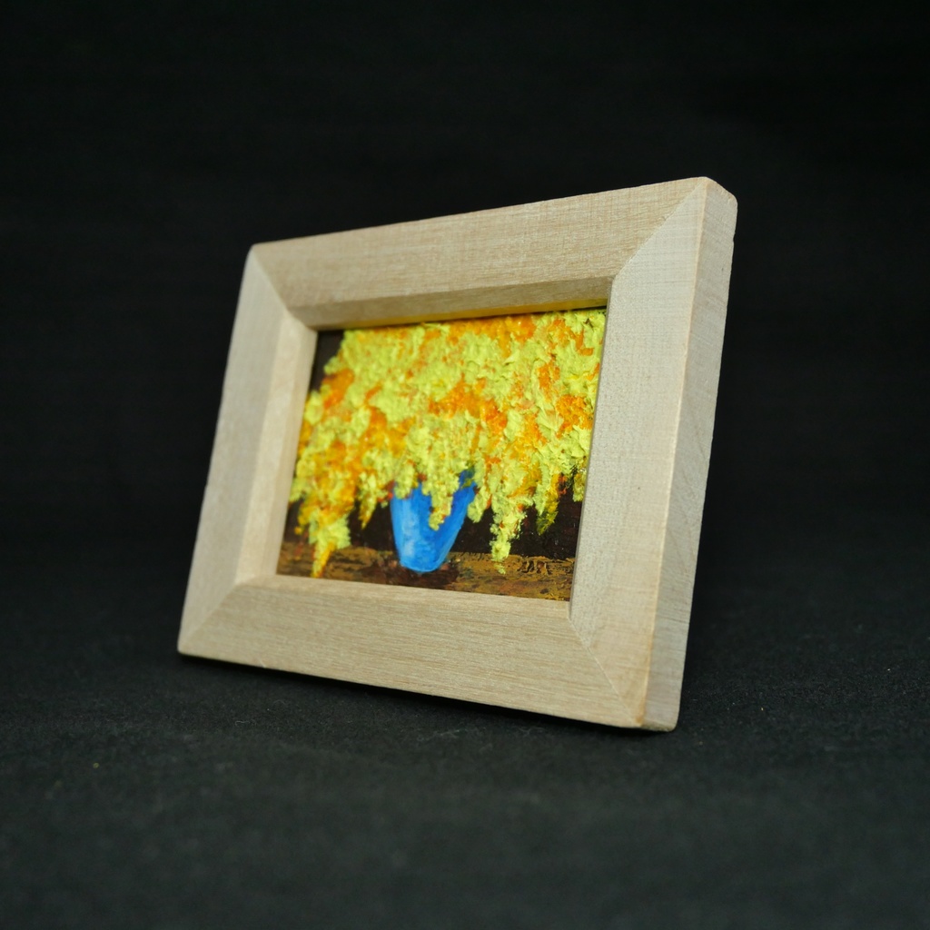 【原画】手描き 油絵「ミモザ」額縁付き ミニサイズ