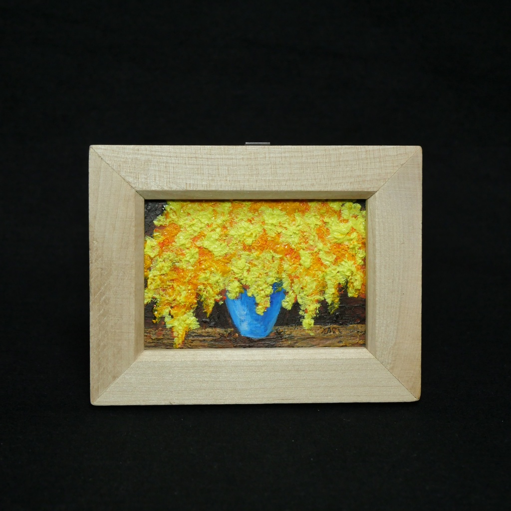 【原画】手描き 油絵「ミモザ」額縁付き ミニサイズ