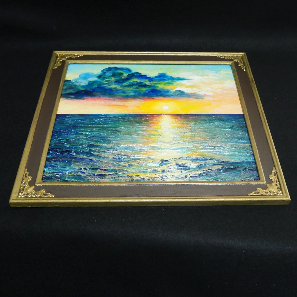 油絵【Sea at Dusk】夕暮れの海 | フレーム付 原画 玄関・寝室の彩りに