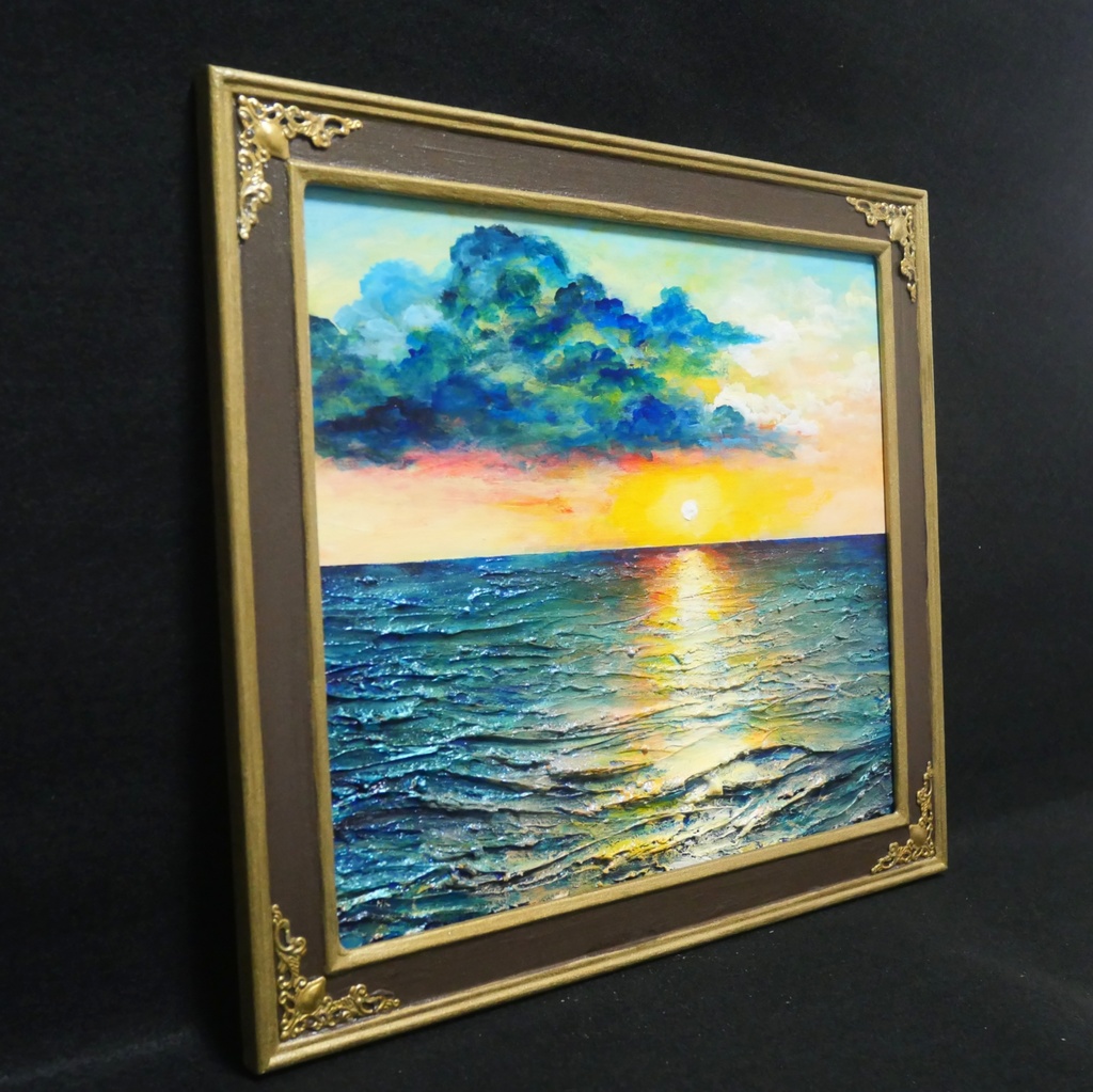 油絵【Sea at Dusk】夕暮れの海 | フレーム付 原画 玄関・寝室の彩りに