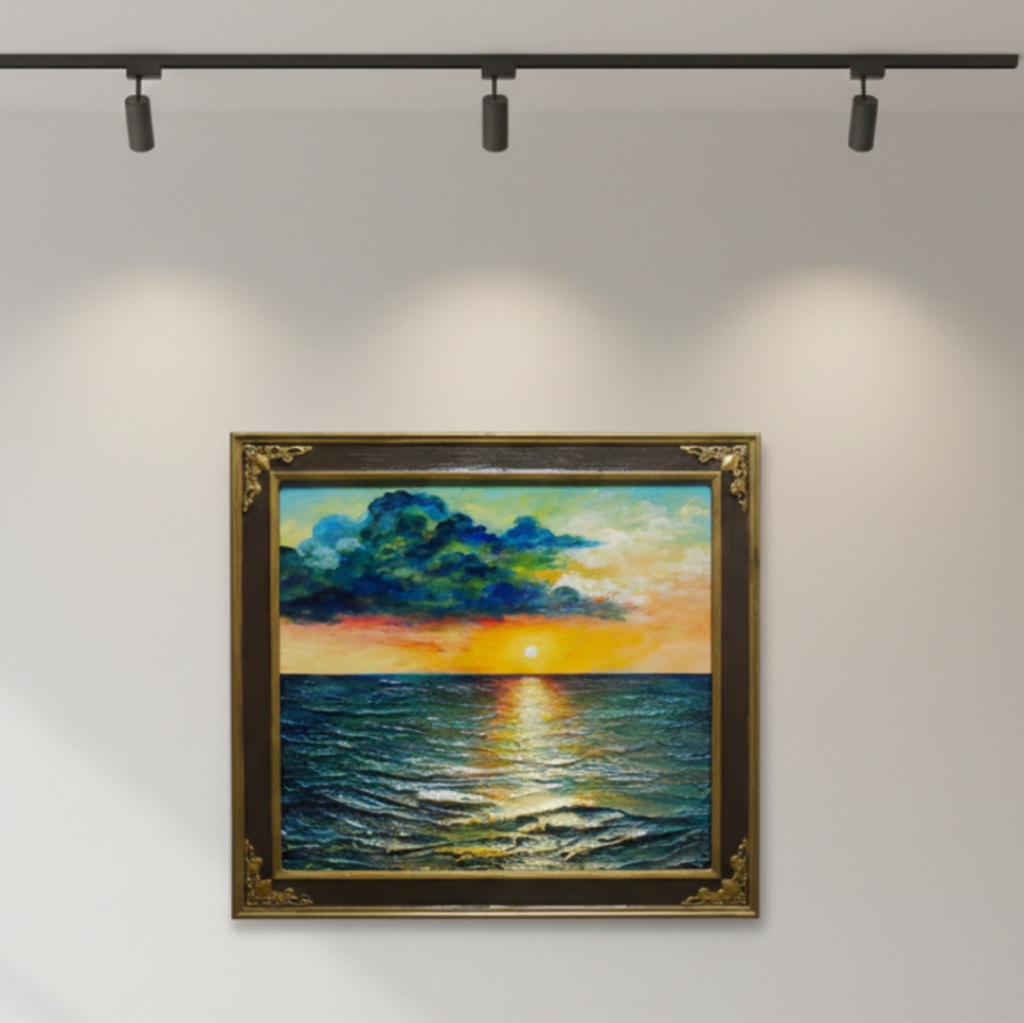 油絵【Sea at Dusk】夕暮れの海 | フレーム付 原画 玄関・寝室の彩りに