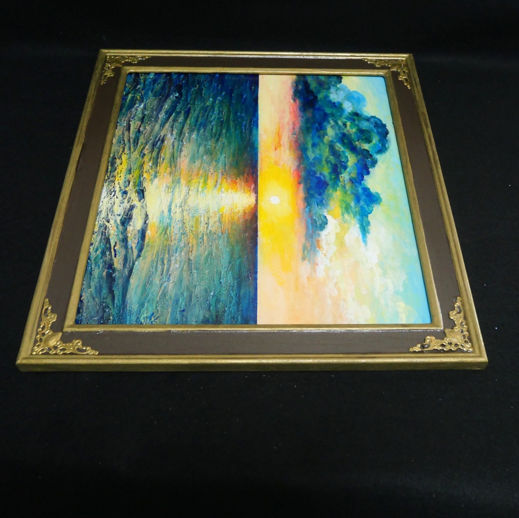 油絵【Sea at Dusk】夕暮れの海 | フレーム付 原画 玄関・寝室の彩りに