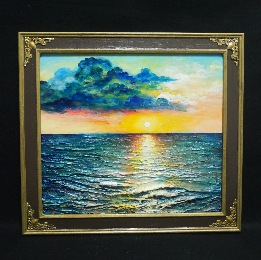 油絵【Sea at Dusk】夕暮れの海 | フレーム付 原画 玄関・寝室の彩りに
