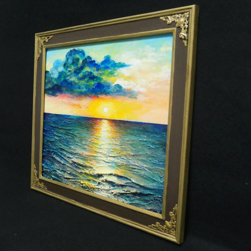 油絵【Sea at Dusk】夕暮れの海 | フレーム付 原画 玄関・寝室の彩りに
