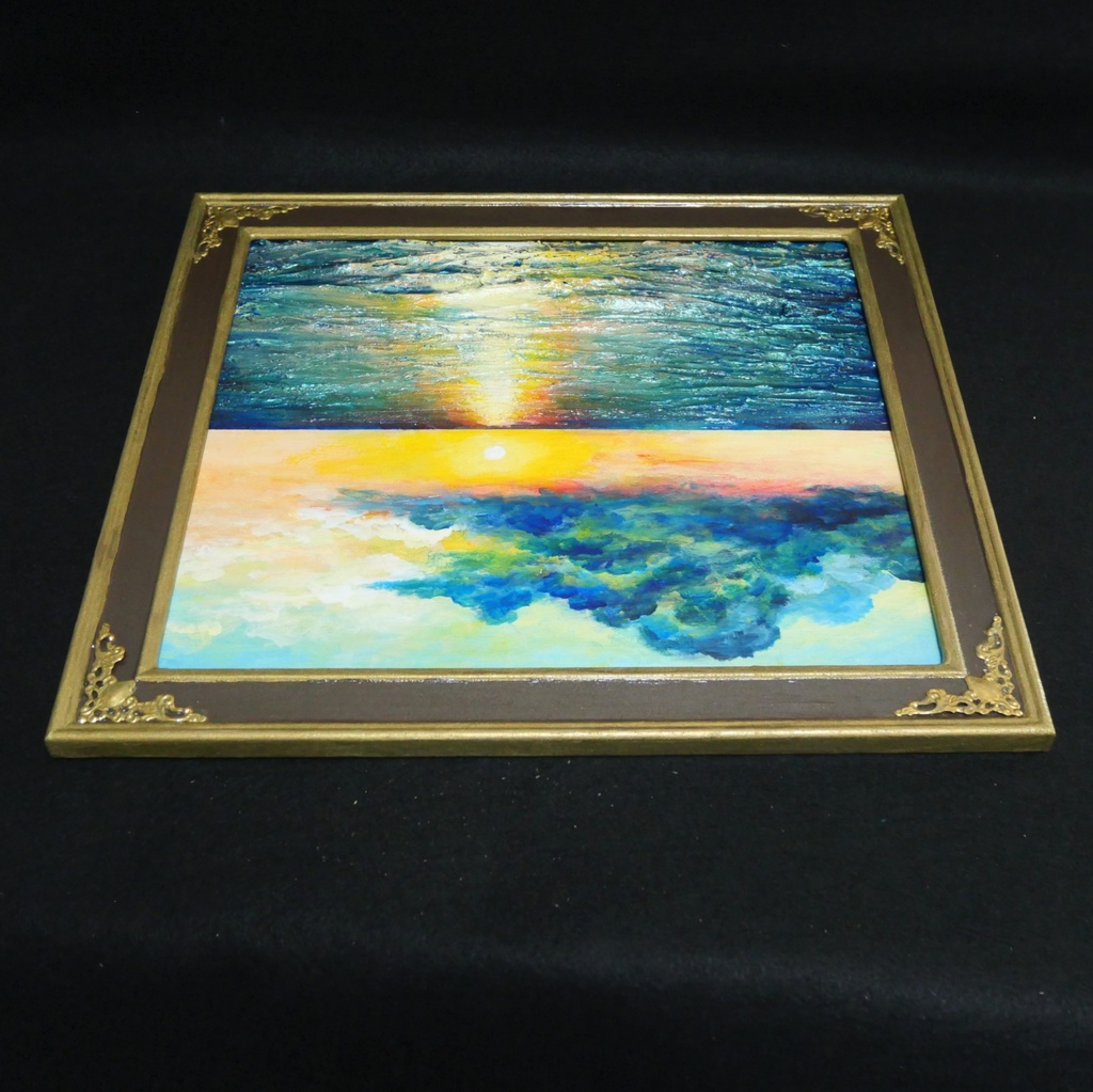 油絵【Sea at Dusk】夕暮れの海 | フレーム付 原画 玄関・寝室の彩りに