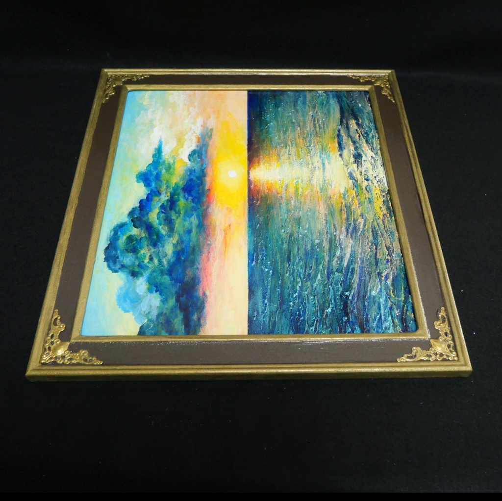 油絵【Sea at Dusk】夕暮れの海 | フレーム付 原画 玄関・寝室の彩りに