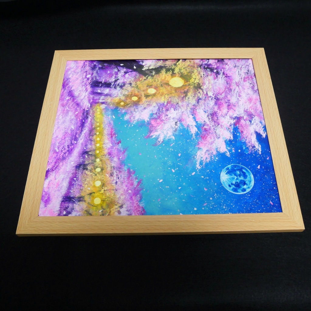 油絵 原画【夜桜と青い満月】絵画 インテリア 壁掛け 風景画