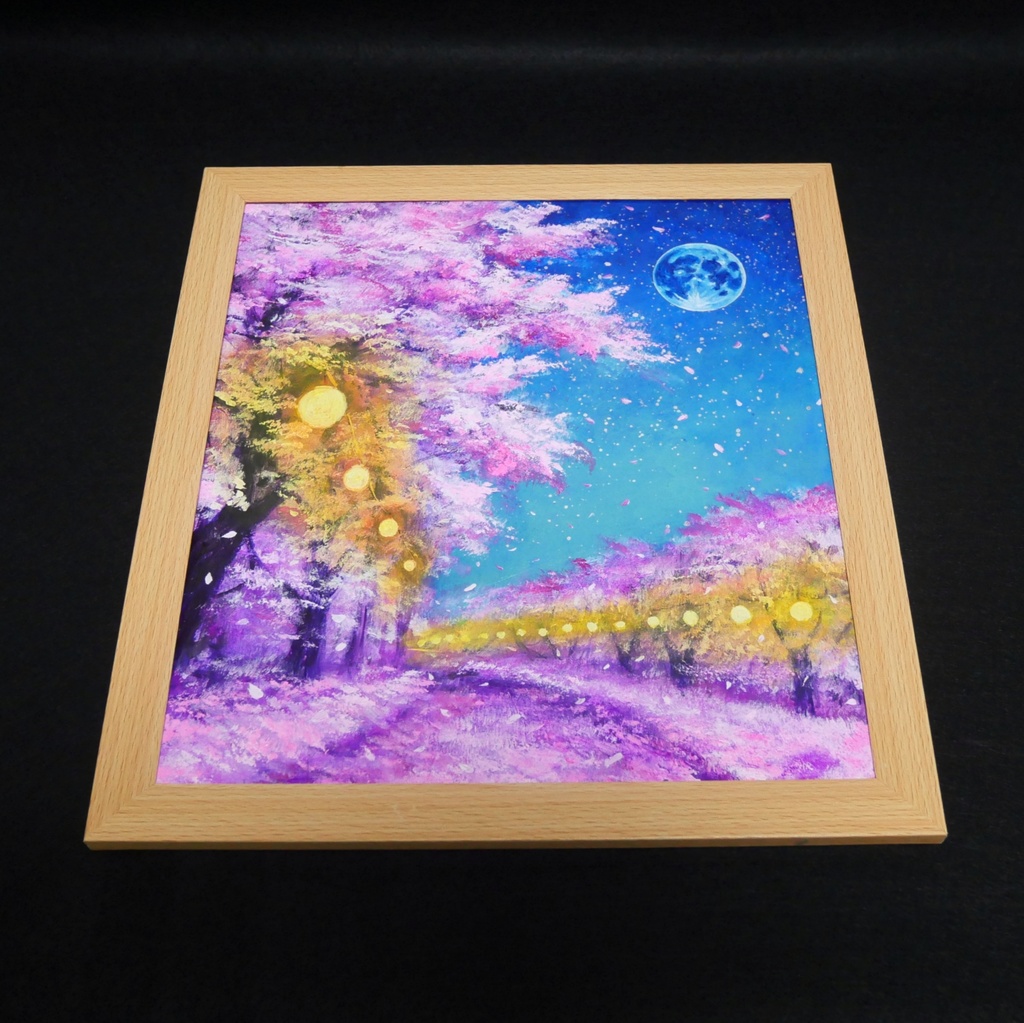 油絵 原画【夜桜と青い満月】絵画 インテリア 壁掛け 風景画
