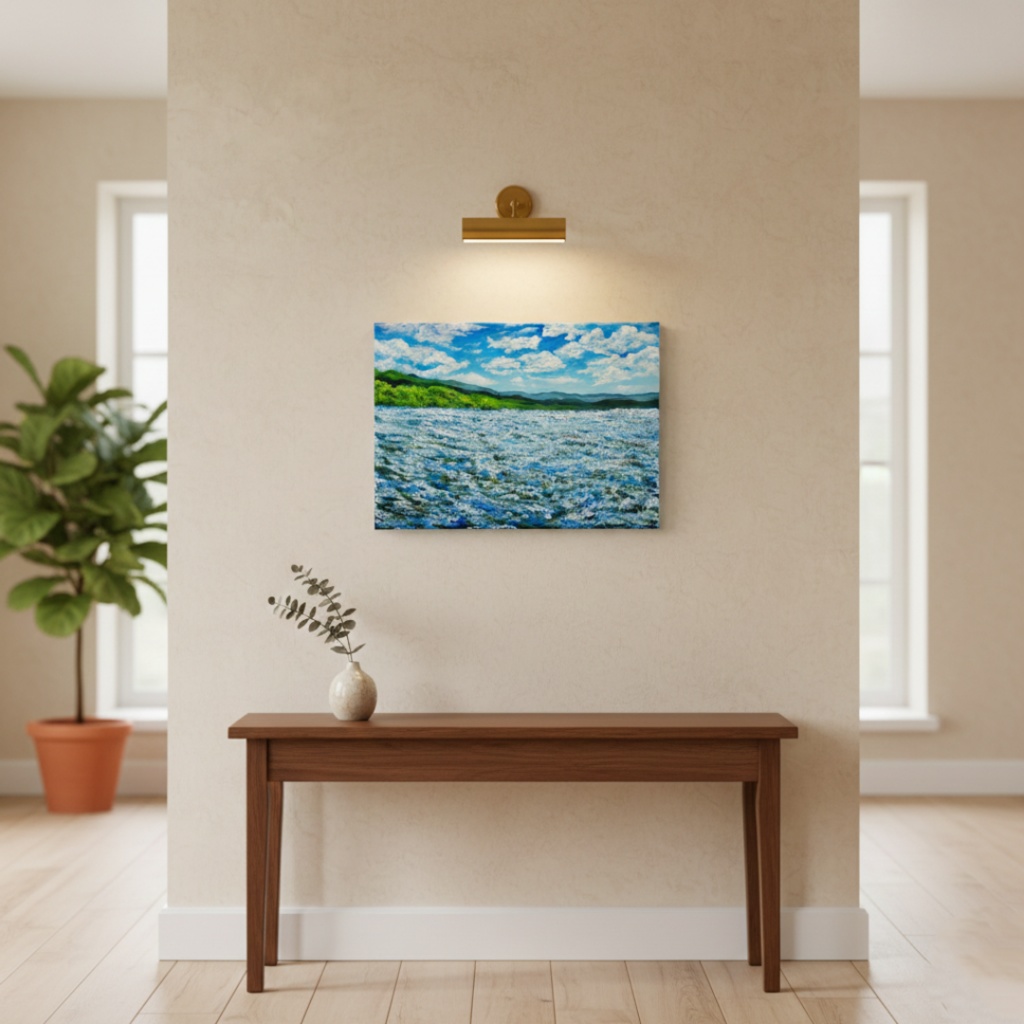 油絵 原画【蒼天と青い花】空と花畑の風景画 絵画 油彩画 インテリア 雑貨 アート 青 ブルー ナチュラル テイスト プレゼント