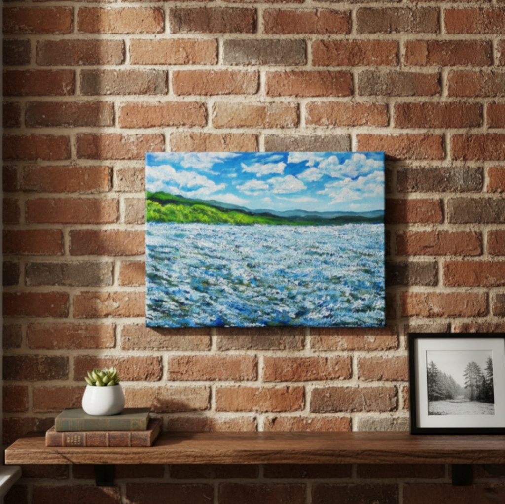 油絵 原画【蒼天と青い花】空と花畑の風景画 絵画 油彩画 インテリア 雑貨 アート 青 ブルー ナチュラル テイスト プレゼント