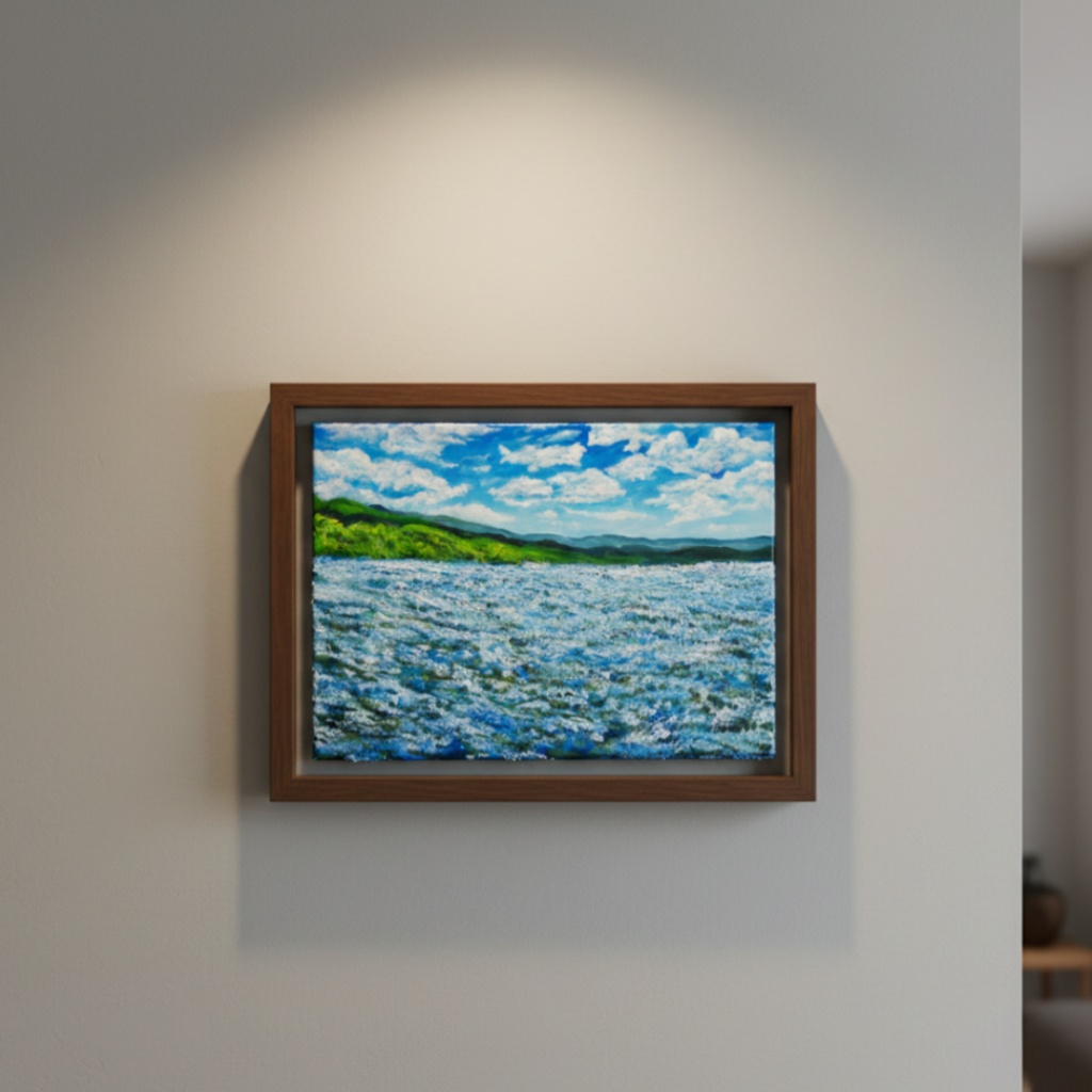 油絵 原画【蒼天と青い花】空と花畑の風景画 絵画 油彩画 インテリア 雑貨 アート 青 ブルー ナチュラル テイスト プレゼント