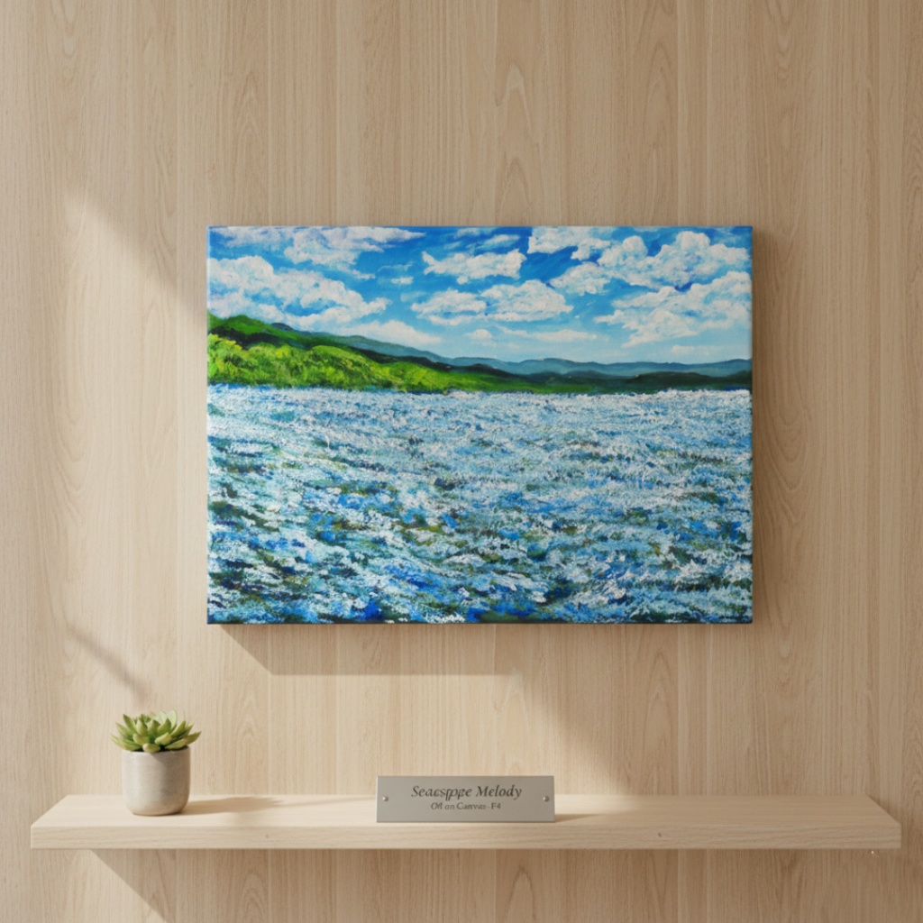 油絵 原画【蒼天と青い花】空と花畑の風景画 絵画 油彩画 インテリア 雑貨 アート 青 ブルー ナチュラル テイスト プレゼント