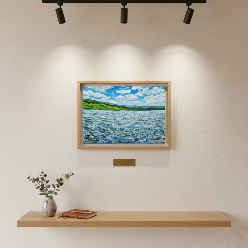 油絵 原画【蒼天と青い花】空と花畑の風景画 絵画 油彩画 インテリア 雑貨 アート 青 ブルー ナチュラル テイスト プレゼント