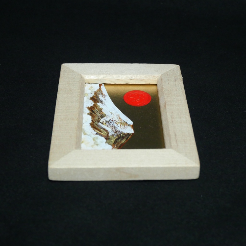 【原画】手のひらサイズ「黄金富士」油絵・手描きミニ絵画(額縁付き)