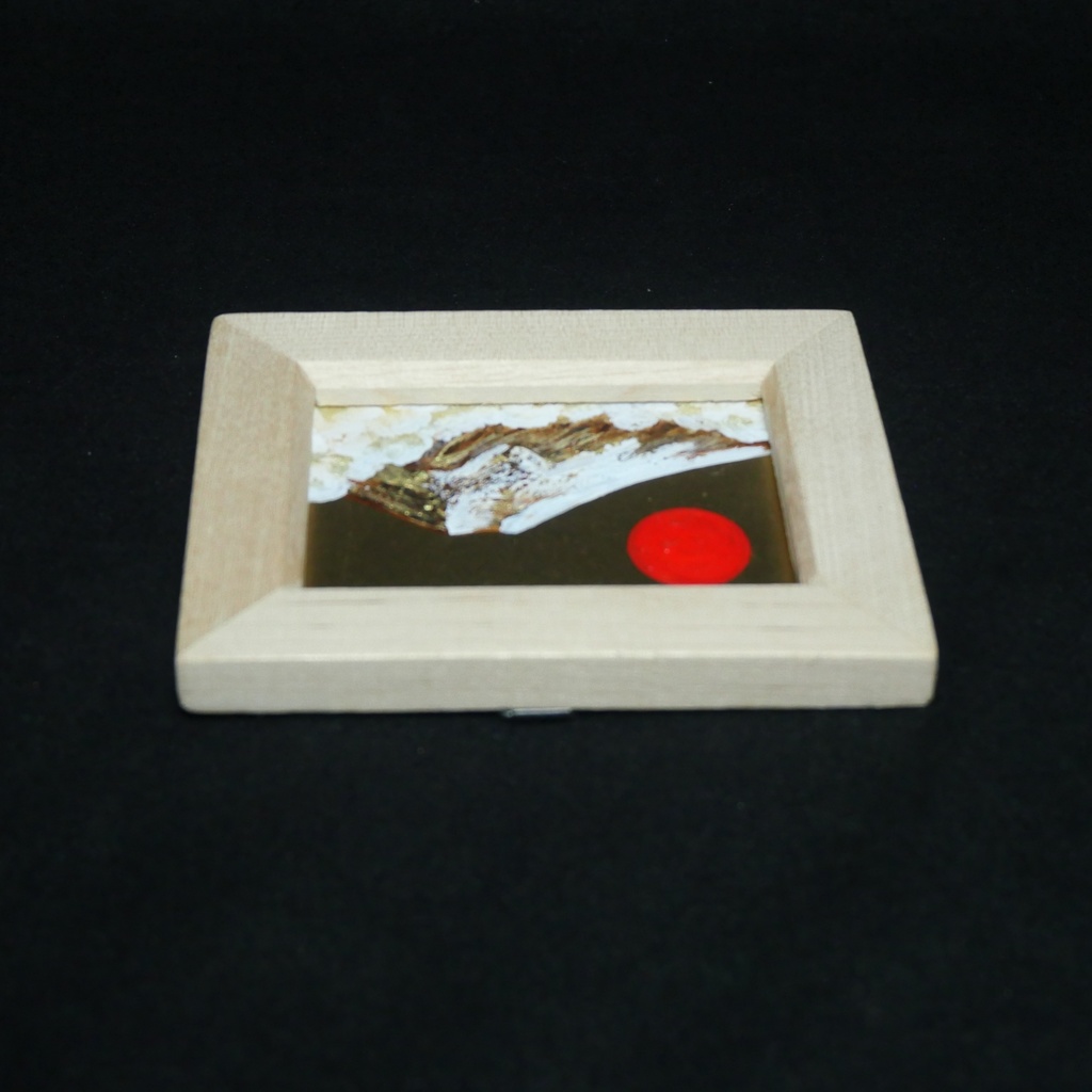 【原画】手のひらサイズ「黄金富士」油絵・手描きミニ絵画(額縁付き)