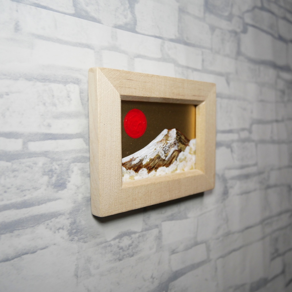 【原画】手のひらサイズ「黄金富士」油絵・手描きミニ絵画(額縁付き)