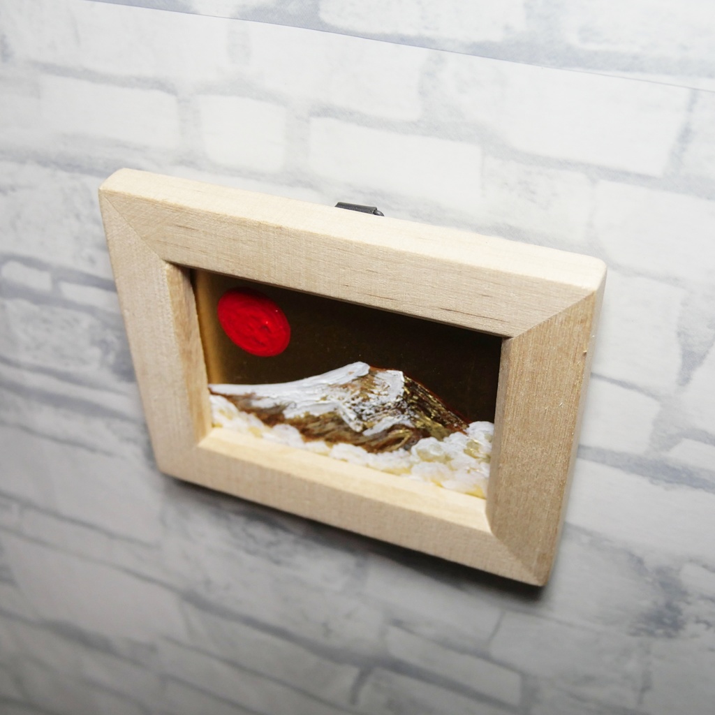 【原画】手のひらサイズ「黄金富士」油絵・手描きミニ絵画(額縁付き)