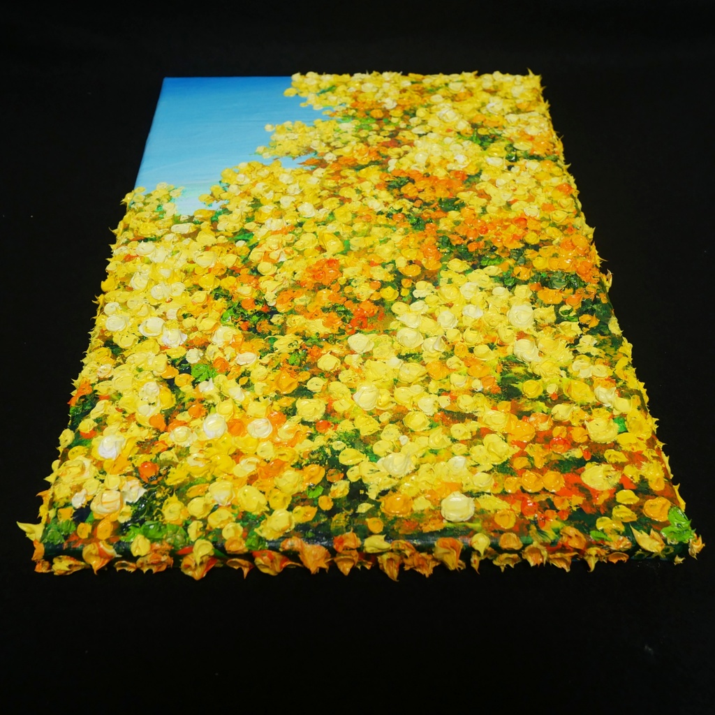 【原画】油絵「青い空とミモザ」北欧インテリアに馴染む花の絵画 |新築祝い・母の日ギフト・春の花