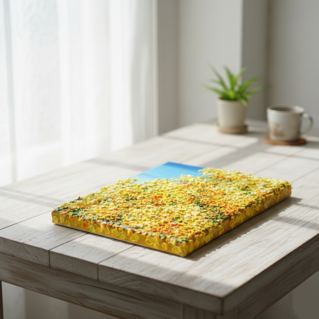 【原画】油絵「青い空とミモザ」北欧インテリアに馴染む花の絵画 |新築祝い・母の日ギフト・春の花