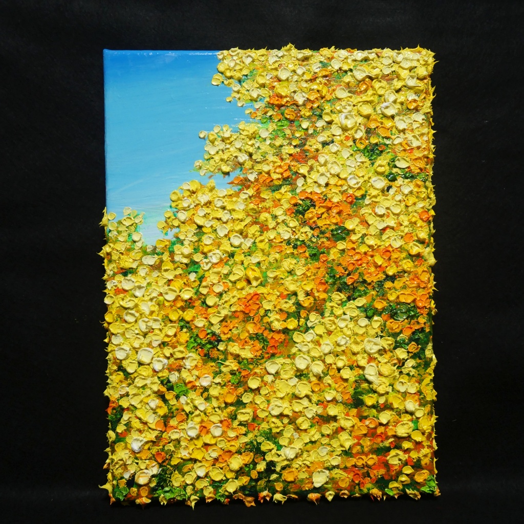 【原画】油絵「青い空とミモザ」北欧インテリアに馴染む花の絵画 |新築祝い・母の日ギフト・春の花