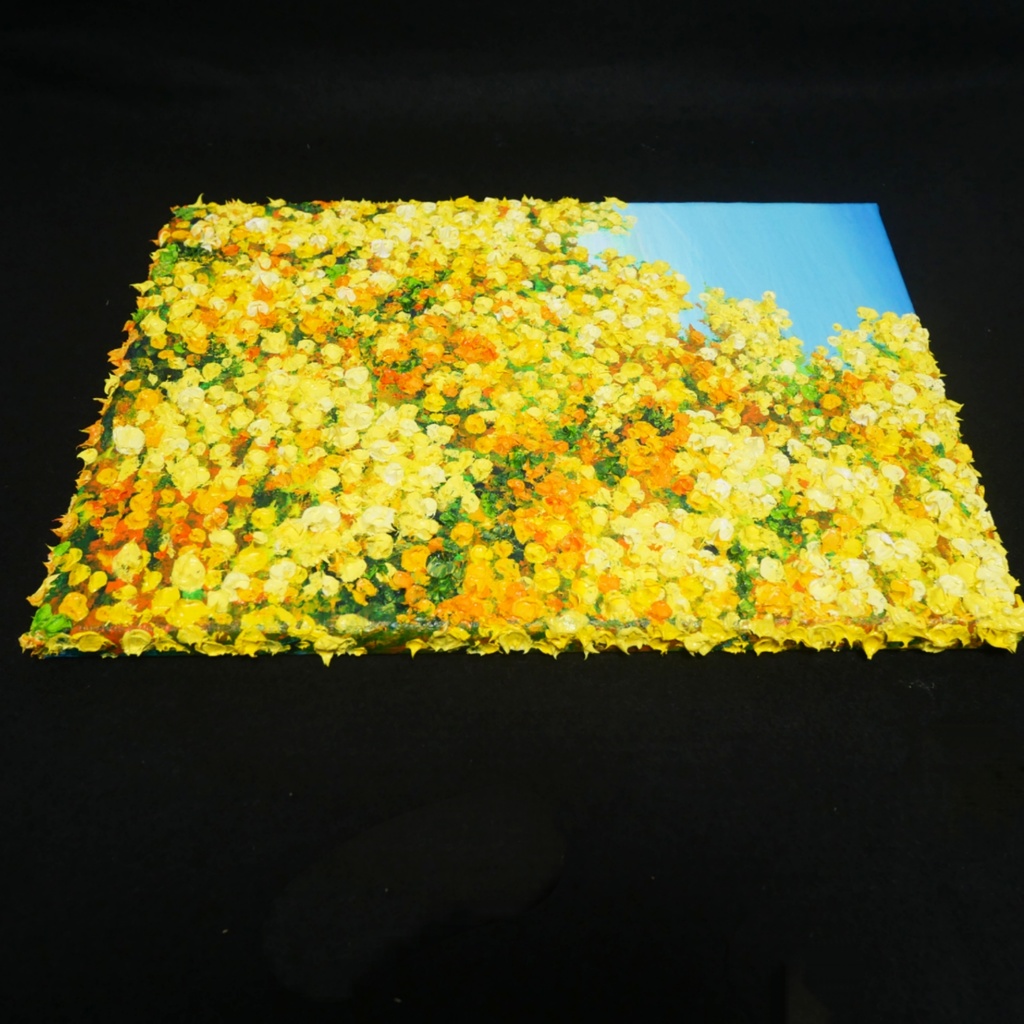 【原画】油絵「青い空とミモザ」北欧インテリアに馴染む花の絵画 |新築祝い・母の日ギフト・春の花