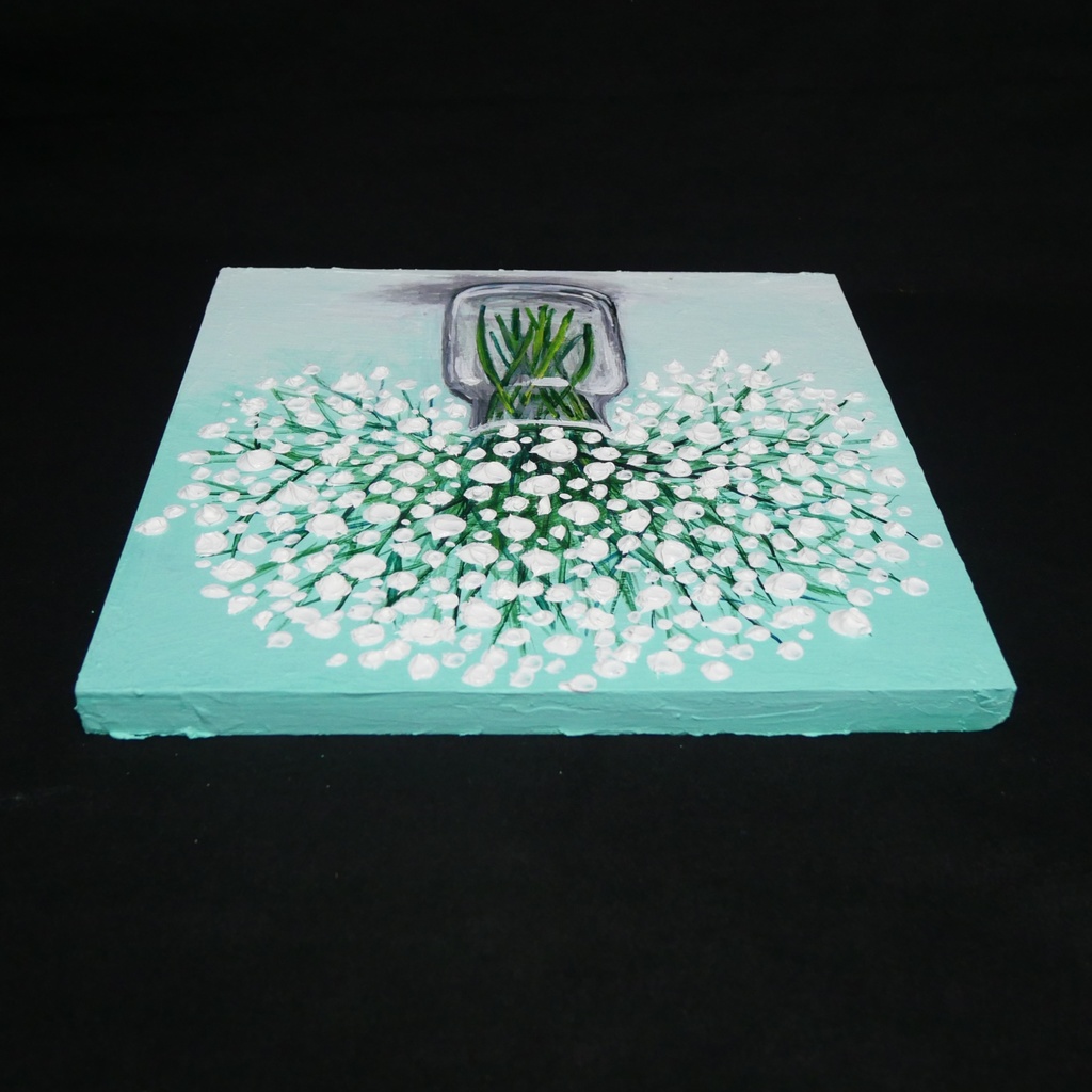 絵画 油彩 白い花束 木製パネル【かすみ草】リビングの壁掛けアート インテリア