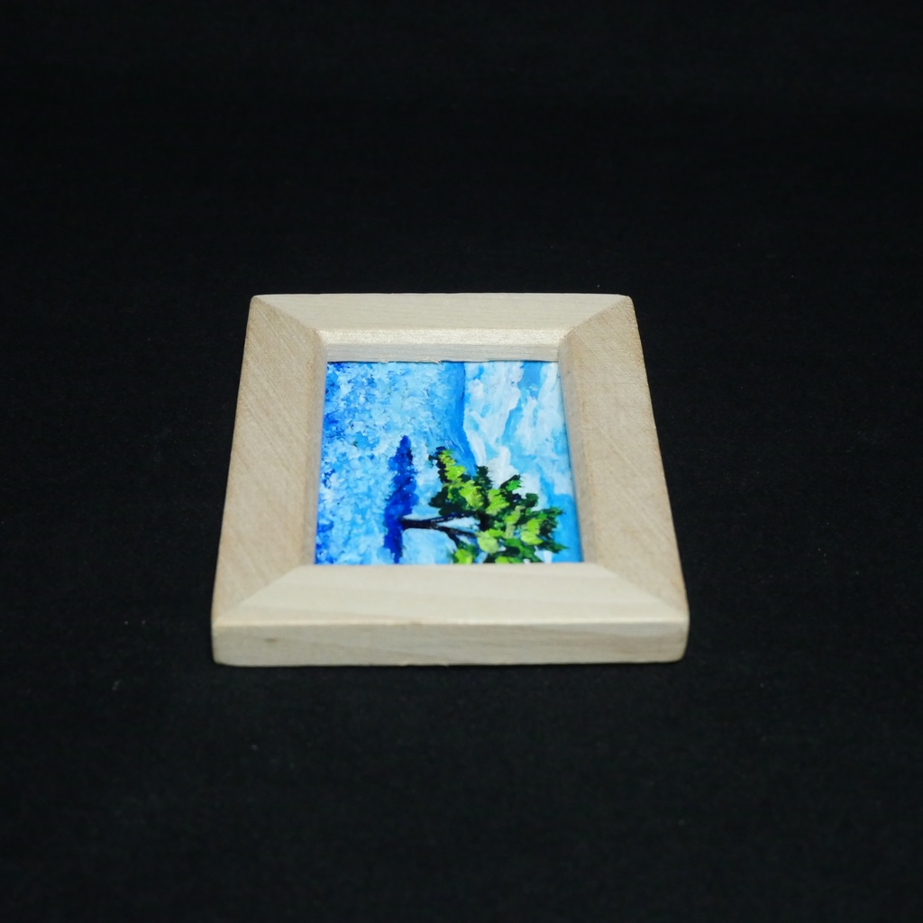 油絵 油彩 油彩画 絵 絵画 手描きミニ絵画 手のひらサイズ 【ネモフィラの丘】(額縁付き)