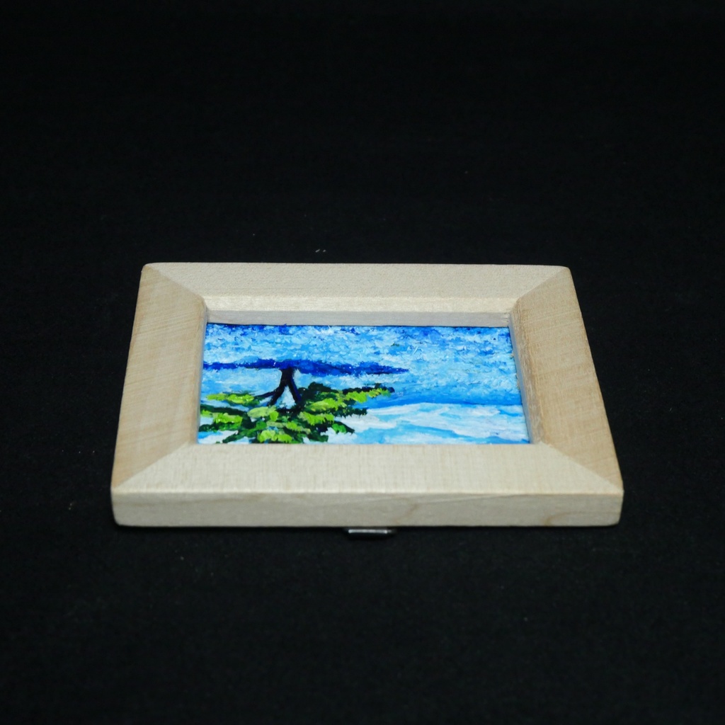 油絵 油彩 油彩画 絵 絵画 手描きミニ絵画 手のひらサイズ 【ネモフィラの丘】(額縁付き)