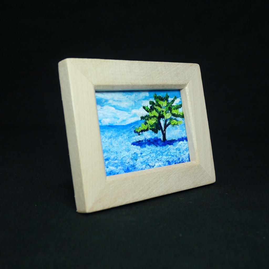 油絵 油彩 油彩画 絵 絵画 手描きミニ絵画 手のひらサイズ 【ネモフィラの丘】(額縁付き)