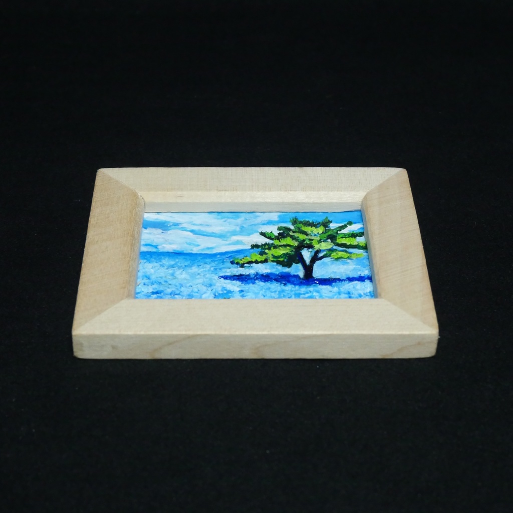 油絵 油彩 油彩画 絵 絵画 手描きミニ絵画 手のひらサイズ 【ネモフィラの丘】(額縁付き)