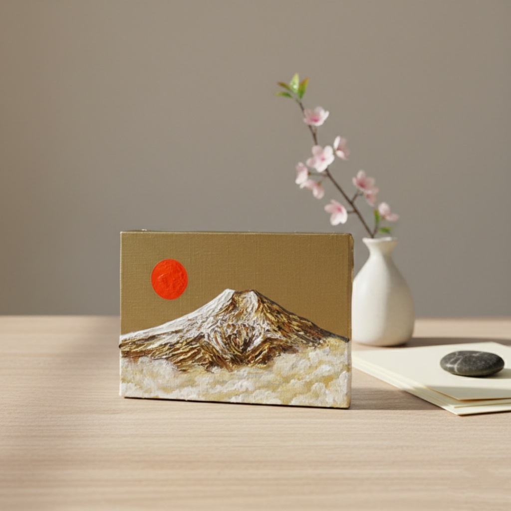 【開運インテリア】油彩画「黄金富士に旭日」SM号