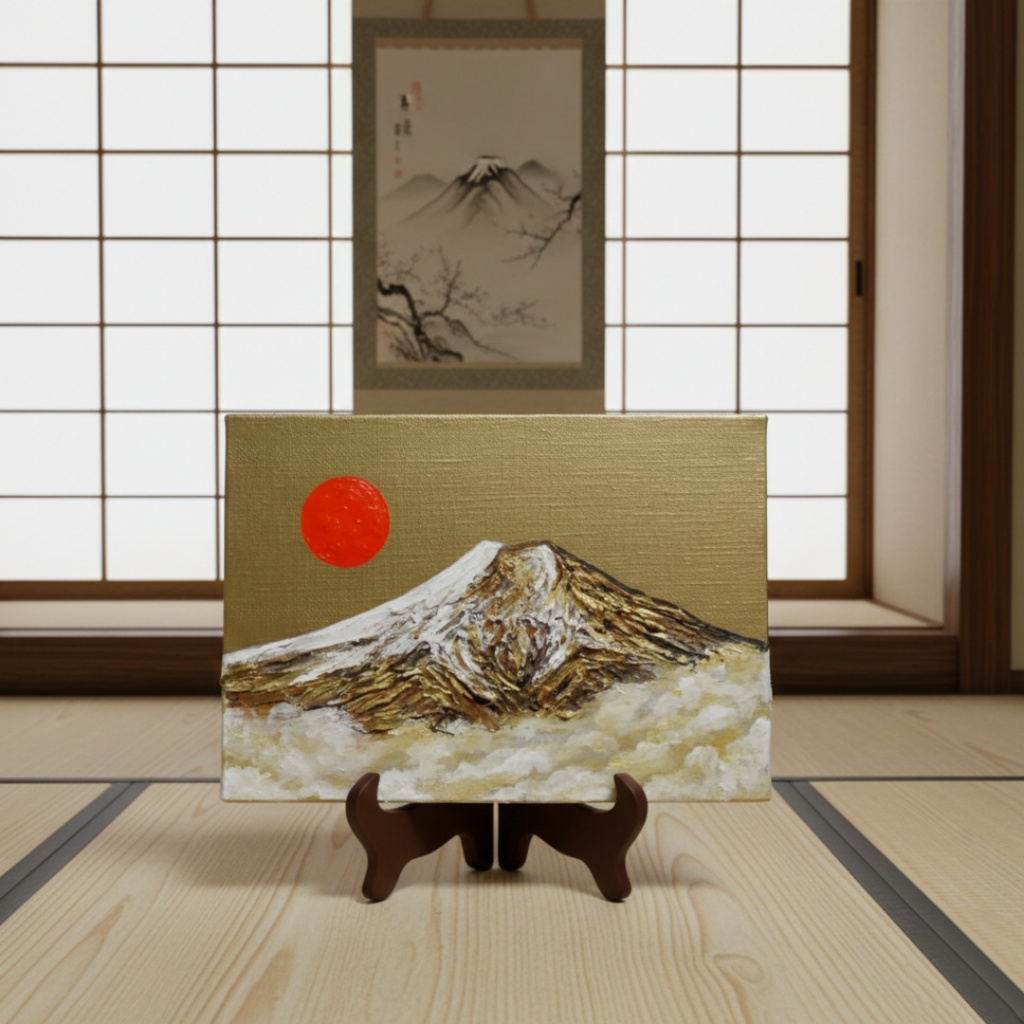 【開運インテリア】油彩画「黄金富士に旭日」SM号