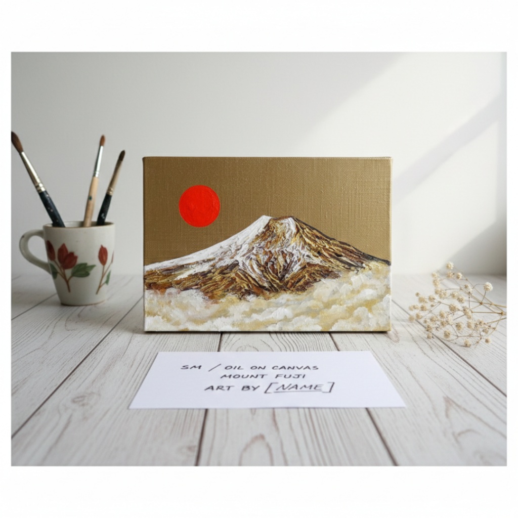 【開運インテリア】油彩画「黄金富士に旭日」SM号