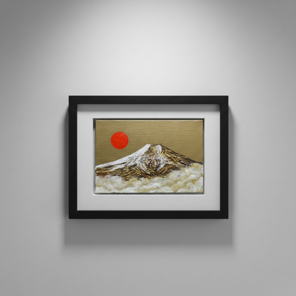 【開運インテリア】油彩画「黄金富士に旭日」SM号