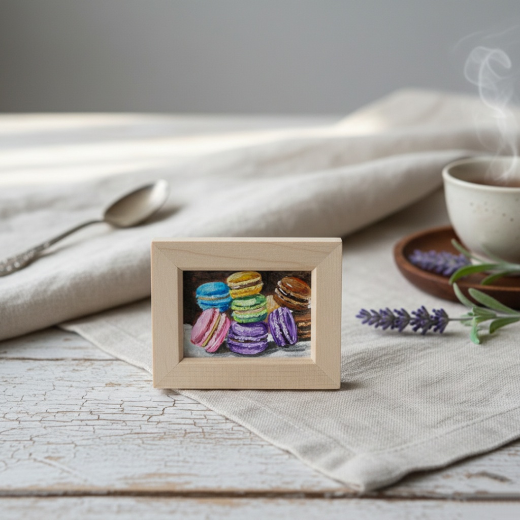 【原画】【おやつの時間】油彩画 ミニ絵画 小さな絵 インテリア 置物