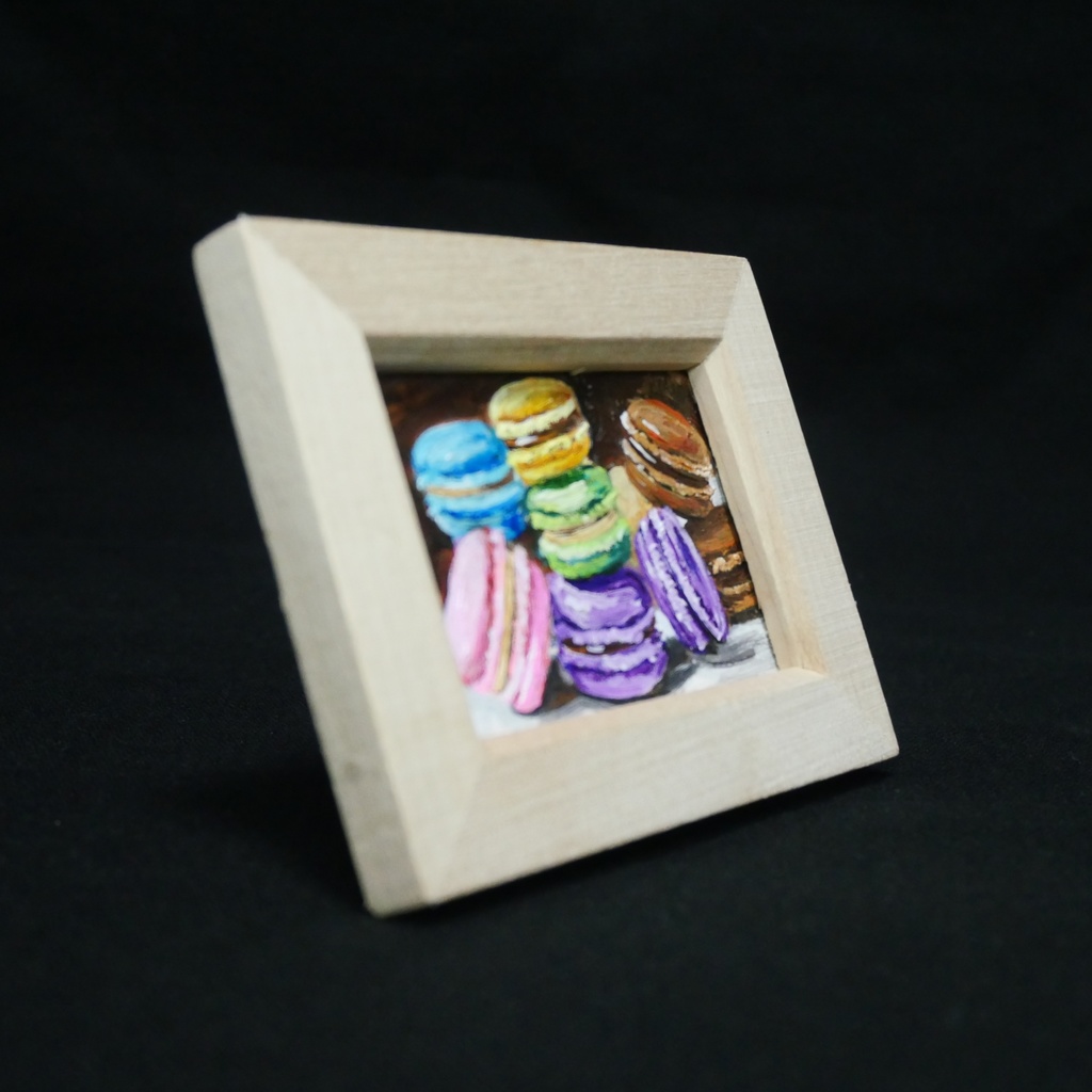 【原画】【おやつの時間】油彩画 ミニ絵画 小さな絵 インテリア 置物