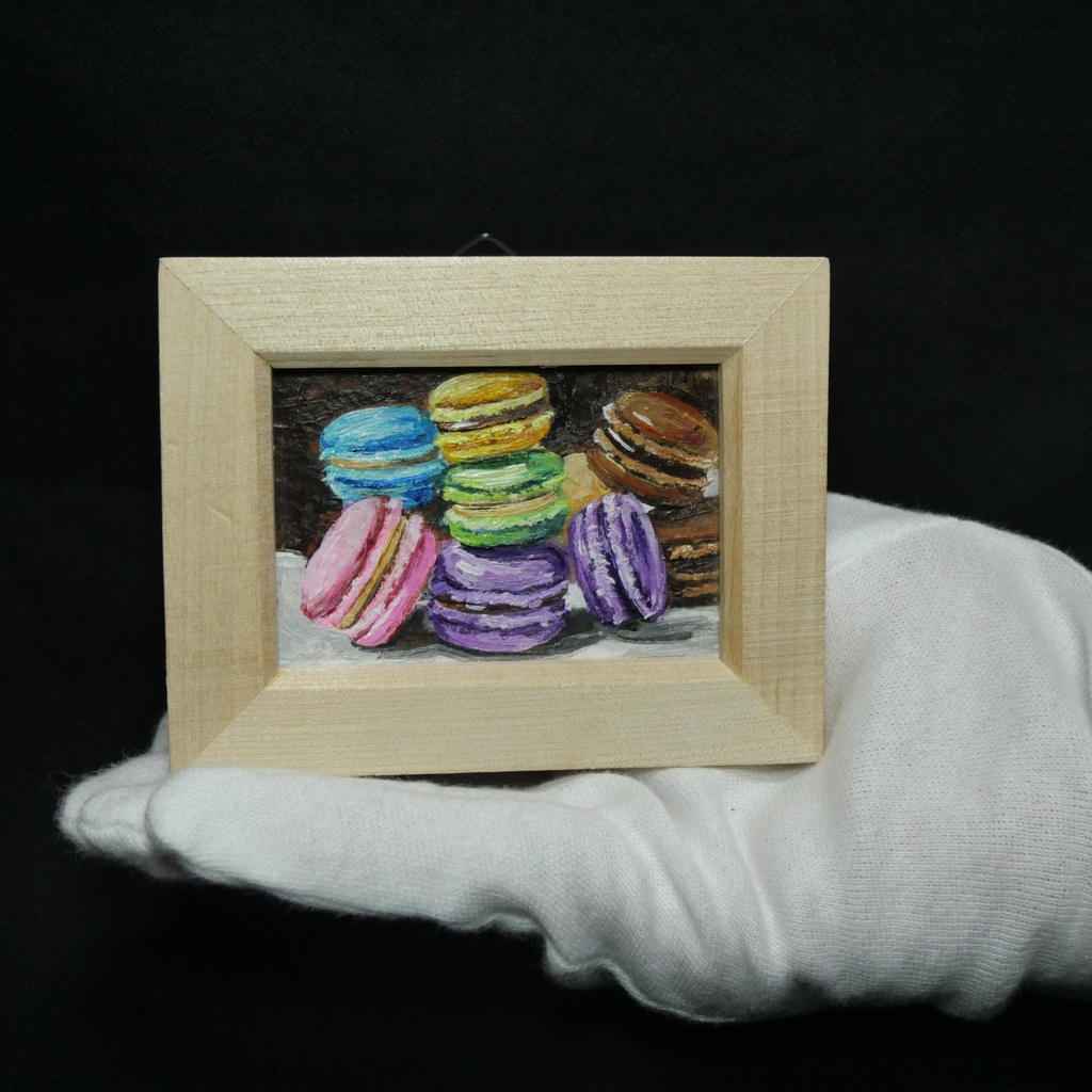 【原画】【おやつの時間】油彩画 ミニ絵画 小さな絵 インテリア 置物