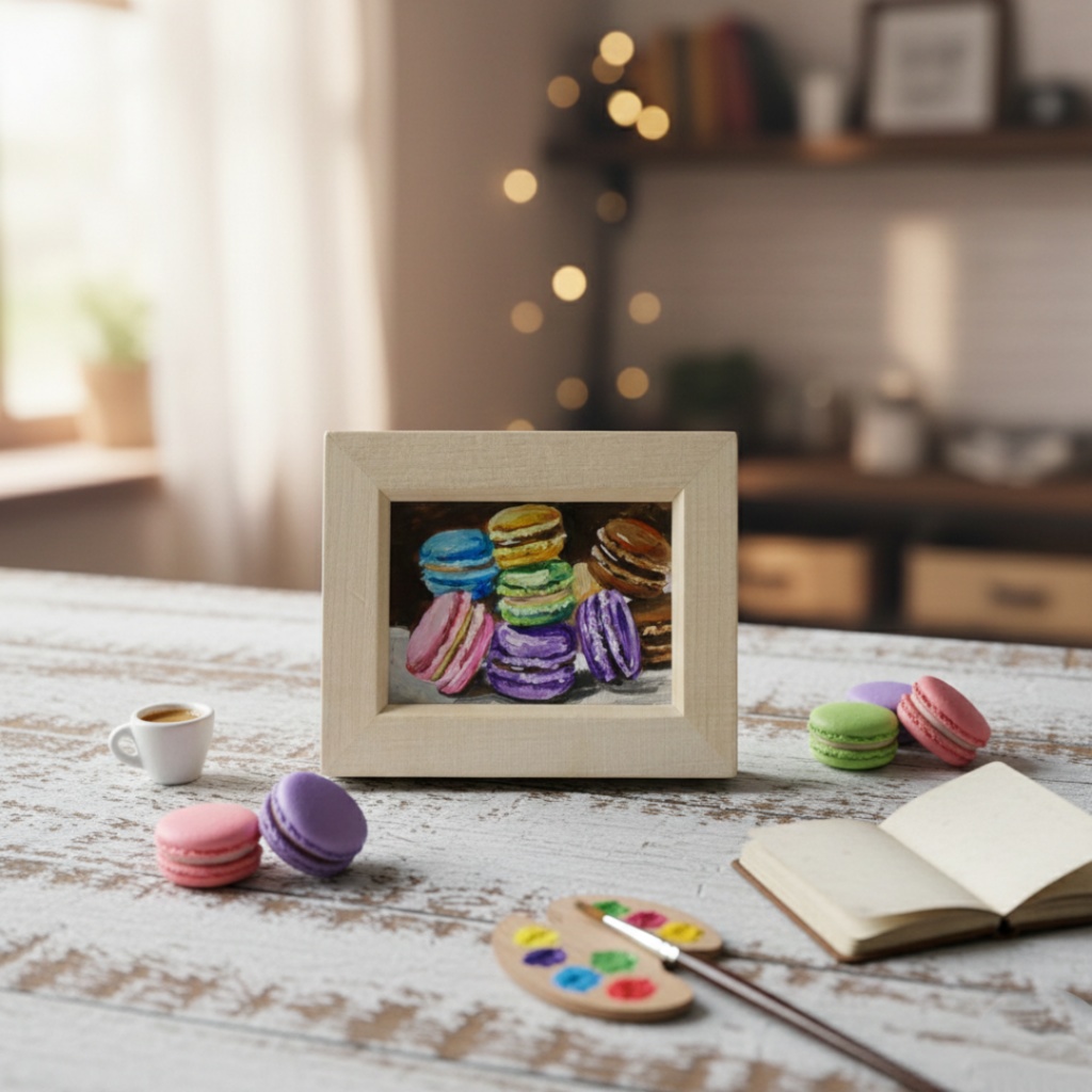 【原画】【おやつの時間】油彩画 ミニ絵画 小さな絵 インテリア 置物