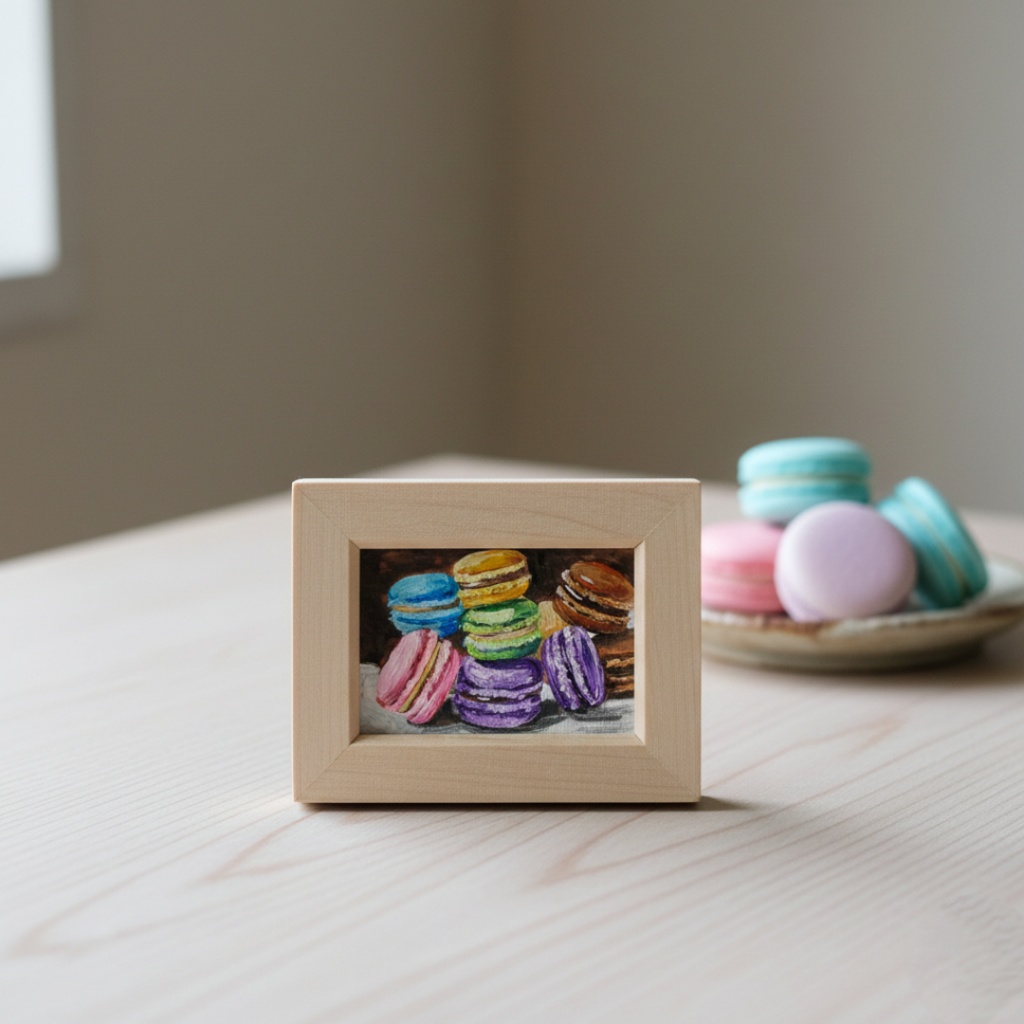 【原画】【おやつの時間】油彩画 ミニ絵画 小さな絵 インテリア 置物