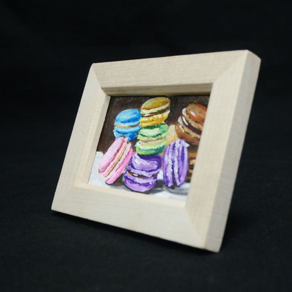 【原画】【おやつの時間】油彩画 ミニ絵画 小さな絵 インテリア 置物