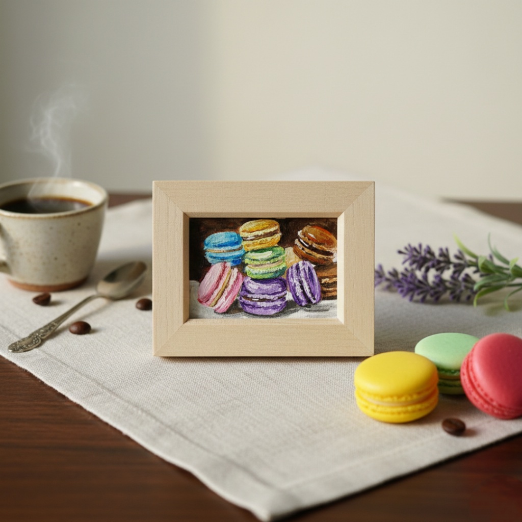 【原画】【おやつの時間】油彩画 ミニ絵画 小さな絵 インテリア 置物