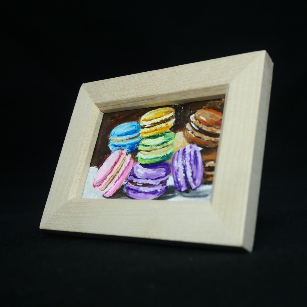 【原画】【おやつの時間】油彩画 ミニ絵画 小さな絵 インテリア 置物