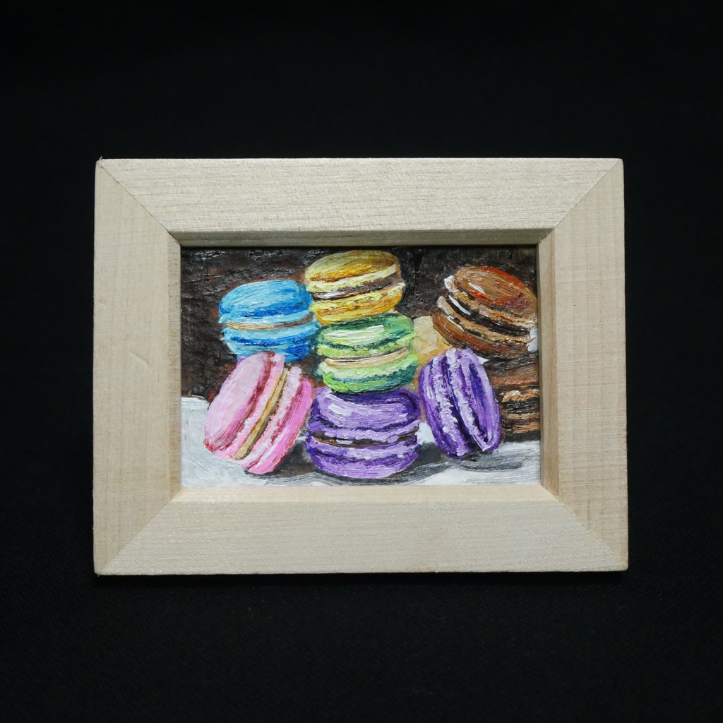 【原画】【おやつの時間】油彩画 ミニ絵画 小さな絵 インテリア 置物