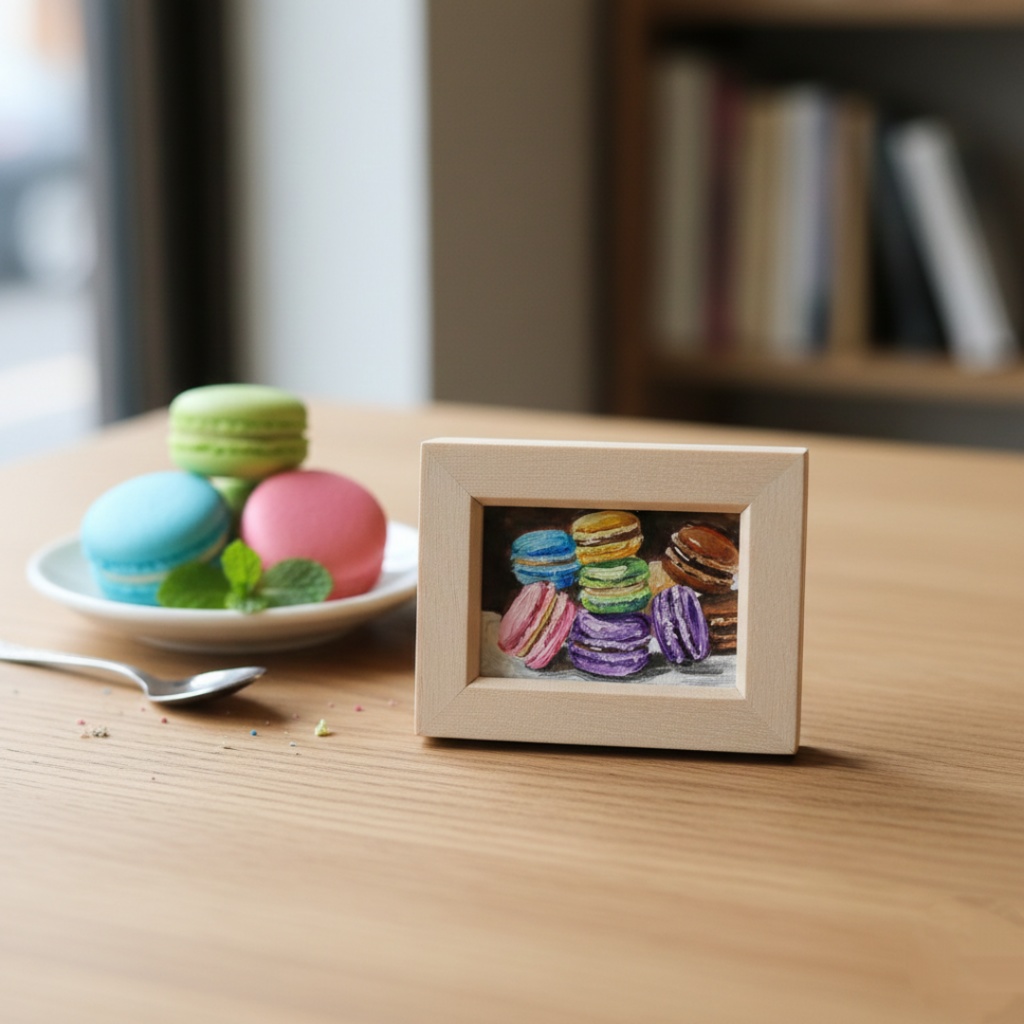 【原画】【おやつの時間】油彩画 ミニ絵画 小さな絵 インテリア 置物