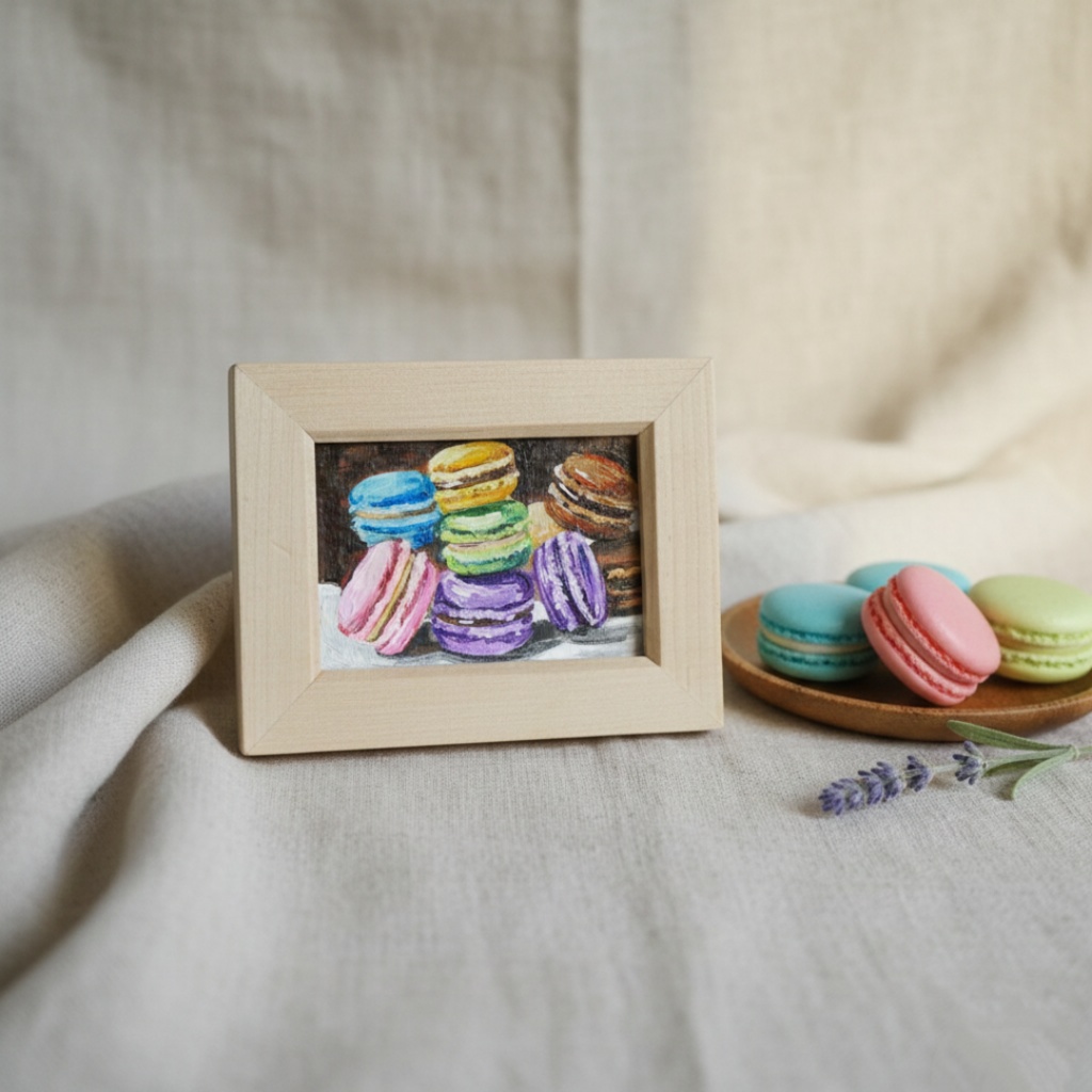 【原画】【おやつの時間】油彩画 ミニ絵画 小さな絵 インテリア 置物