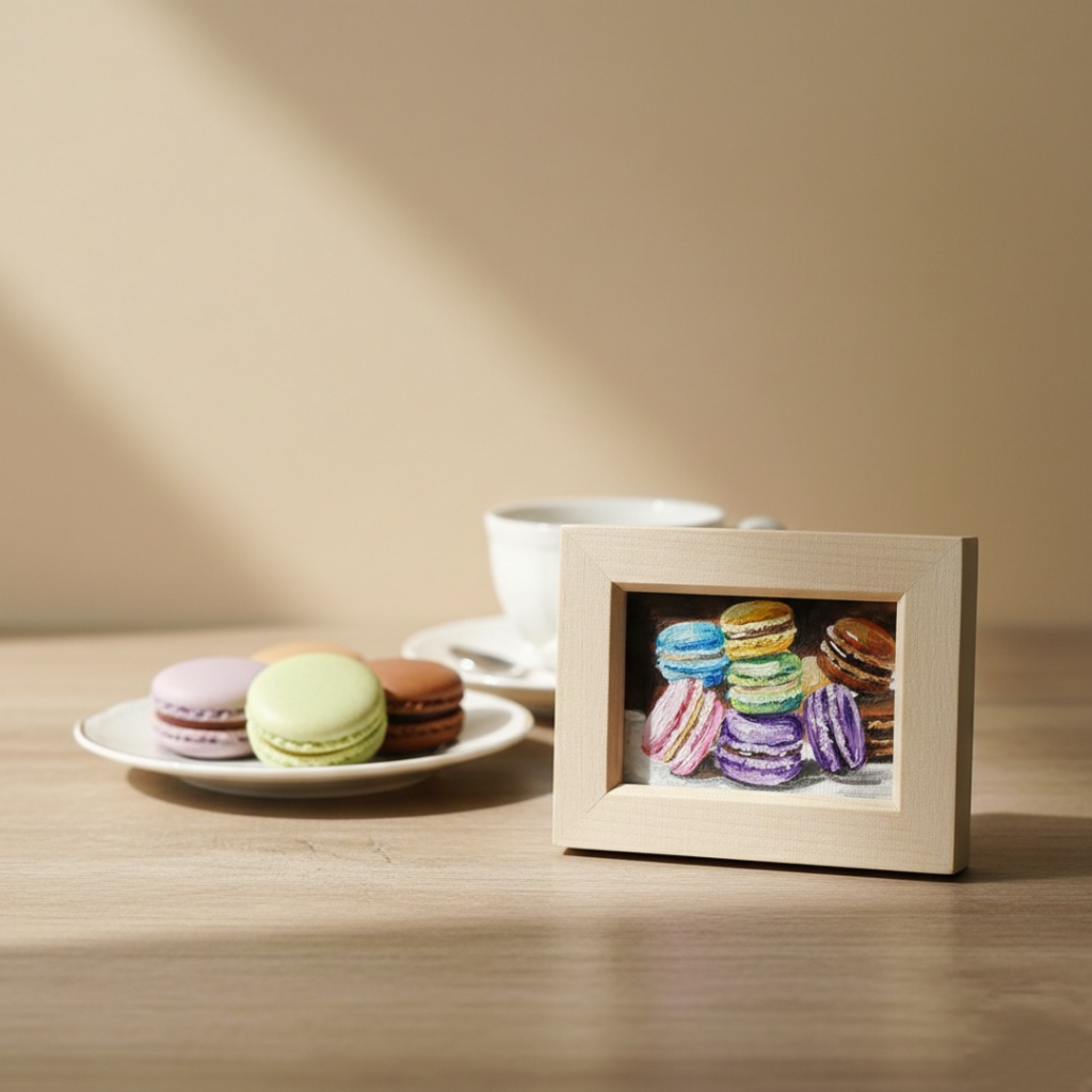 【原画】【おやつの時間】油彩画 ミニ絵画 小さな絵 インテリア 置物