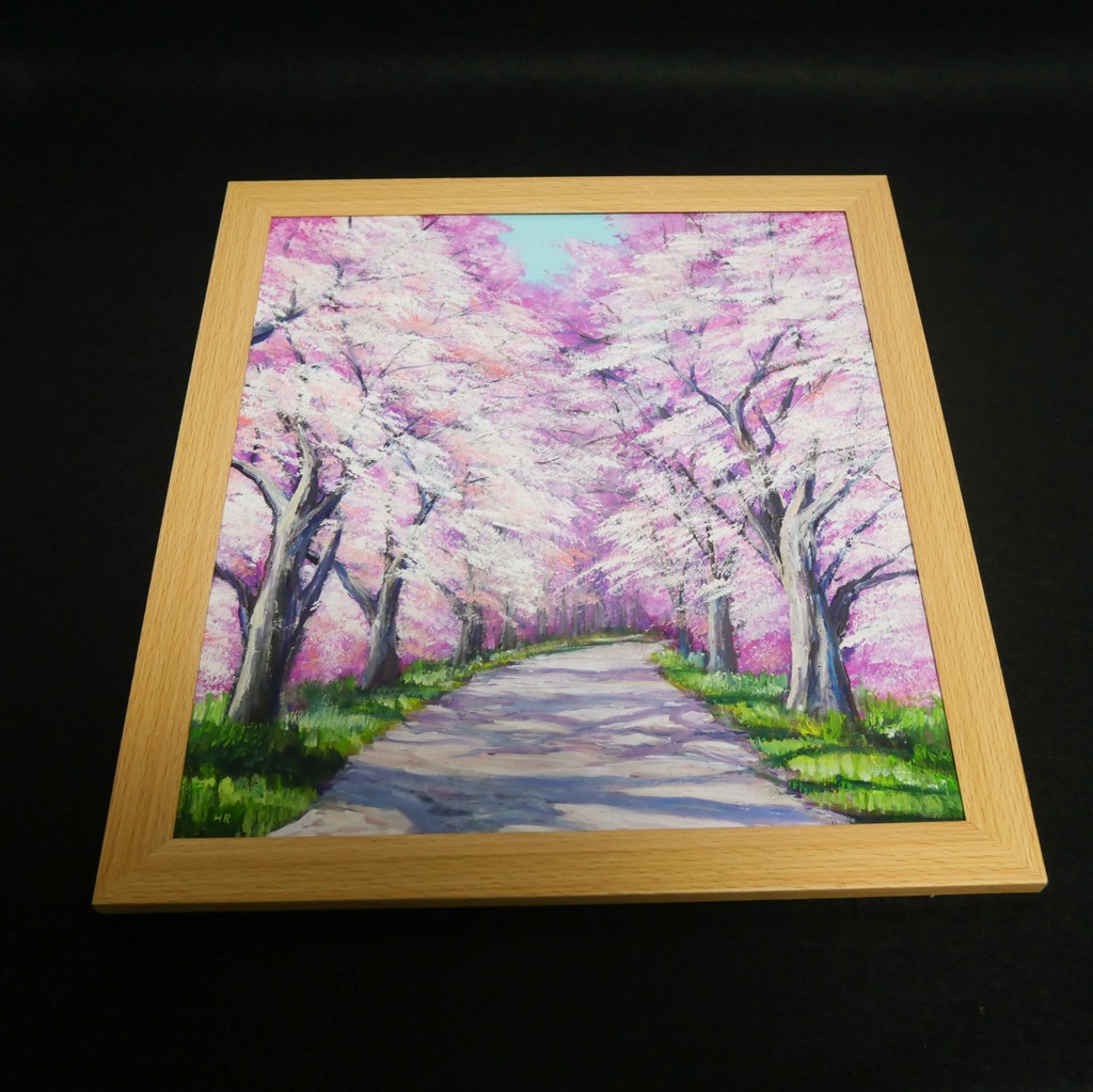 満開の桜のトンネル 油絵【原画】 一点物 春 桜並木 油彩画 絵画
