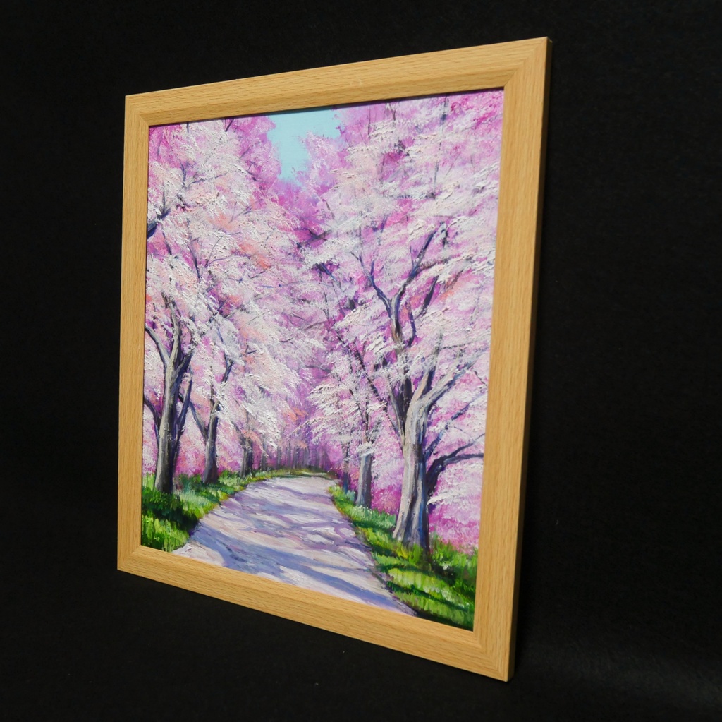 満開の桜のトンネル 油絵【原画】 一点物 春 桜並木 油彩画 絵画