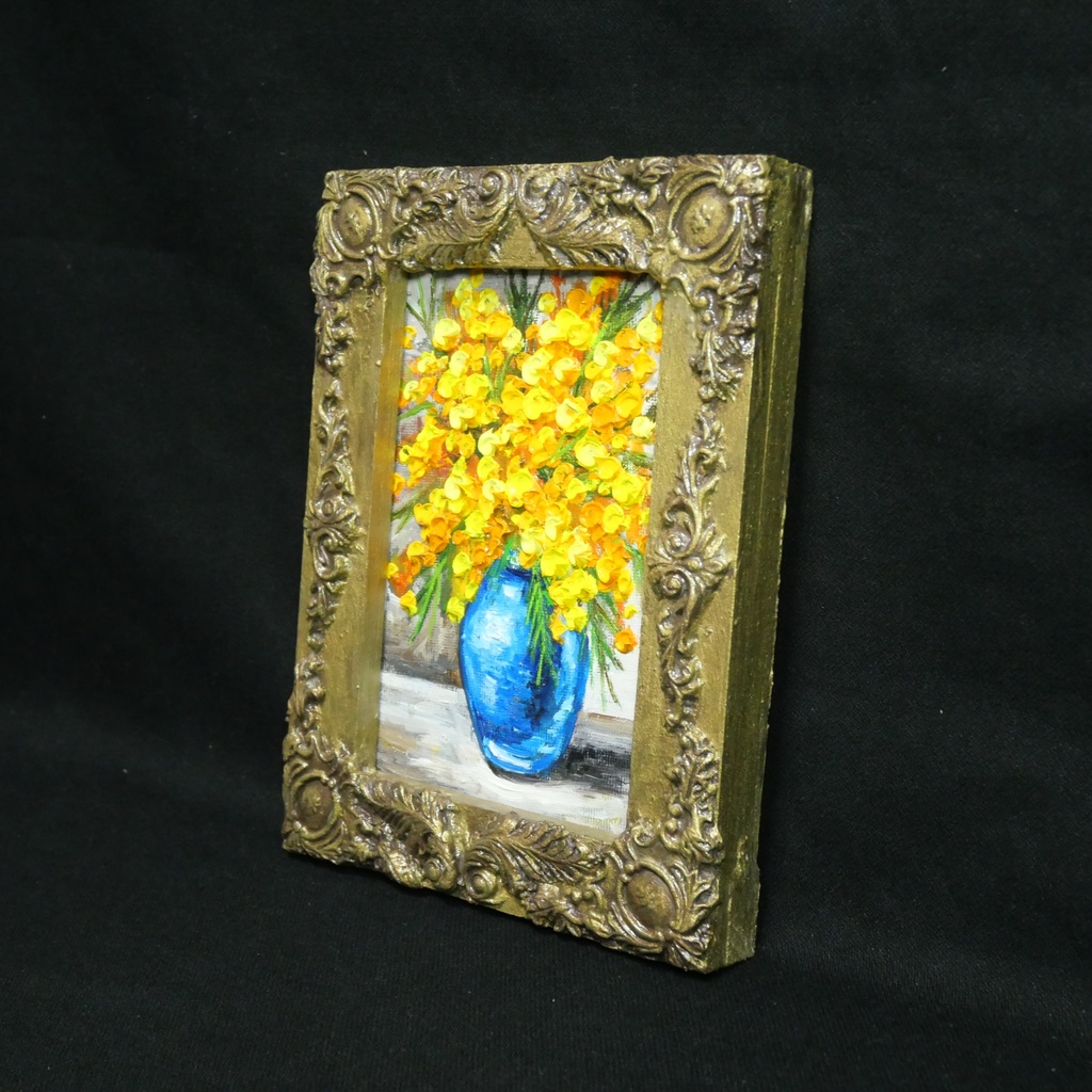 油絵|癒しのミモザ。春を彩るミニ絵画(原画・油彩)プチギフトにも