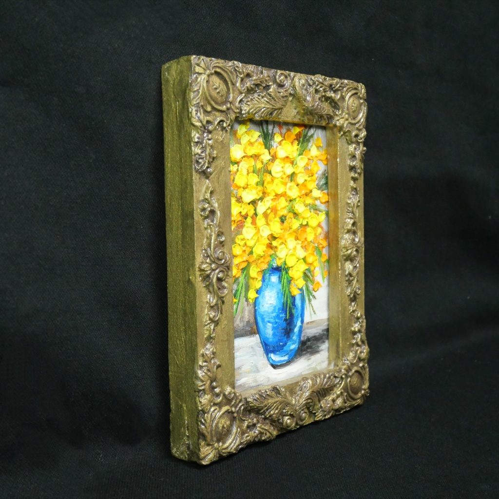 油絵|癒しのミモザ。春を彩るミニ絵画(原画・油彩)プチギフトにも